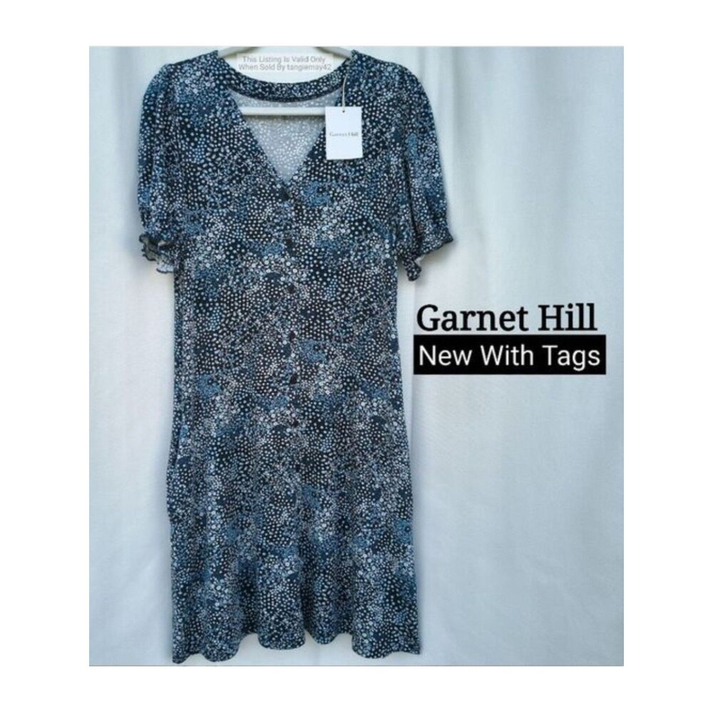 Garnet Hill Casual Blue Floral Jersey Knit Dress Womens Small NWT